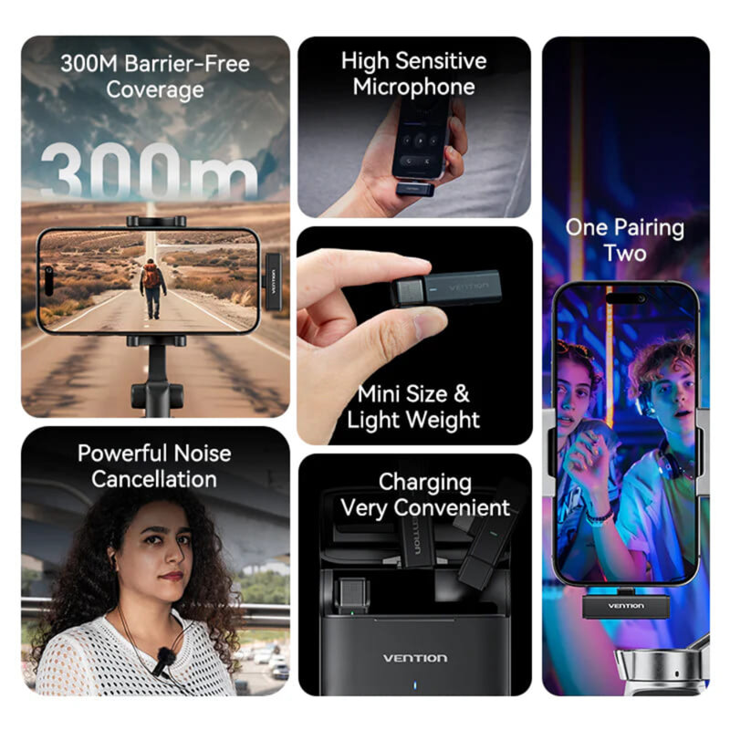 [Pachet 2x] Microfon tip lavariera wireless Vention NCAB0, negru