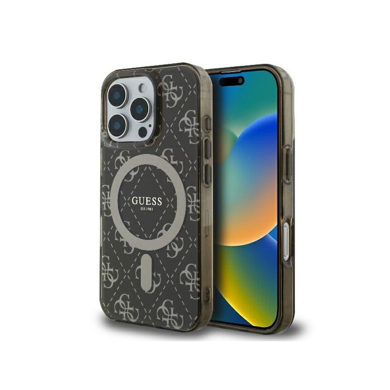 Husa iPhone 16 Pro Max originala Guess IML 4G Background MagSafe, maro, GUHMP16XH4DTEW