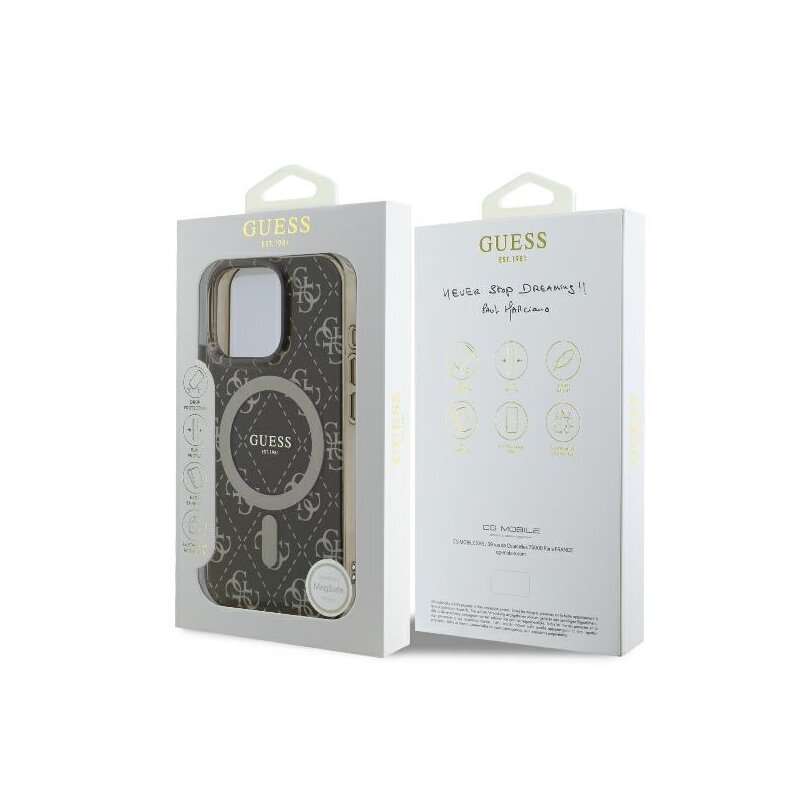 Husa iPhone 16 Pro Max originala Guess IML 4G Background MagSafe, maro, GUHMP16XH4DTEW