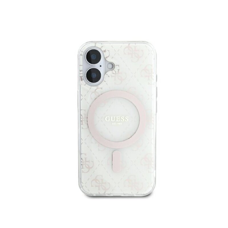 Husa iPhone 16 Plus originala Guess IML 4G Background MagSafe, alb, GUHMP16MH4DTEH