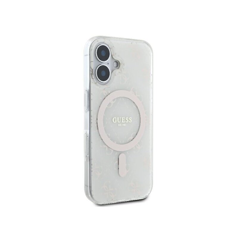 Husa iPhone 16 Plus originala Guess IML 4G Background MagSafe, alb, GUHMP16MH4DTEH