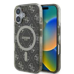 Husa iPhone 16 originala Guess IML 4G Background MagSafe, maro, GUHMP16SH4DTEW