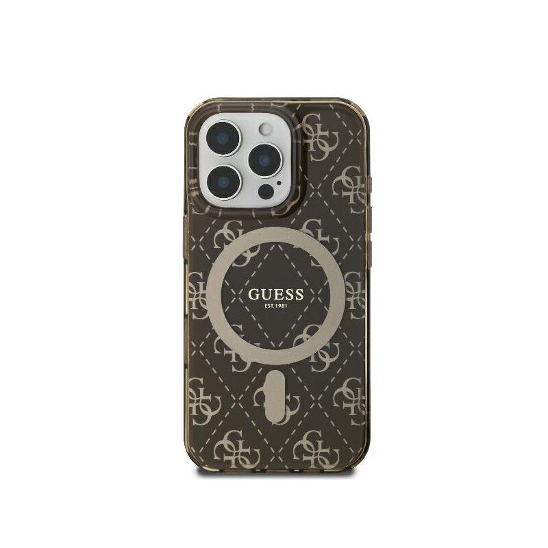 Husa iPhone 16 Pro originala Guess IML 4G Background MagSafe, maro, GUHMP16LH4DTEW