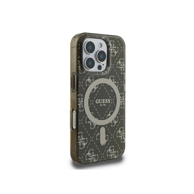 Husa iPhone 16 Pro originala Guess IML 4G Background MagSafe, maro, GUHMP16LH4DTEW