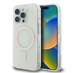 Husa iPhone 16 Pro originala Guess IML 4G Background MagSafe, alb, GUHMP16LH4DTEH