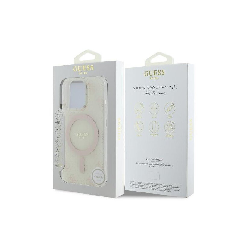 Husa iPhone 16 Pro originala Guess IML 4G Background MagSafe, alb, GUHMP16LH4DTEH