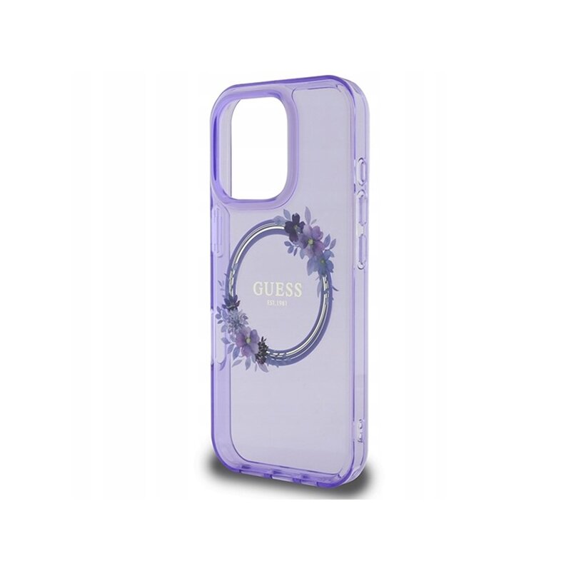 Husa iPhone 16 Pro Max originala Guess IML Flowers Wreath MagSafe, mov, GUHMP16XHFWFCU