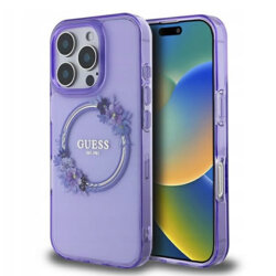 Husa iPhone 16 Pro Max originala Guess IML Flowers Wreath MagSafe, mov, GUHMP16XHFWFCU