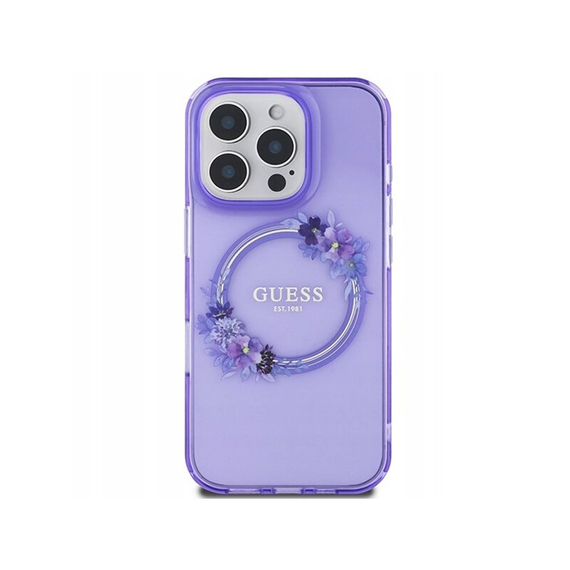 Husa iPhone 16 Pro originala Guess IML Flowers Wreath MagSafe, mov, GUHMP16LHFWFCU