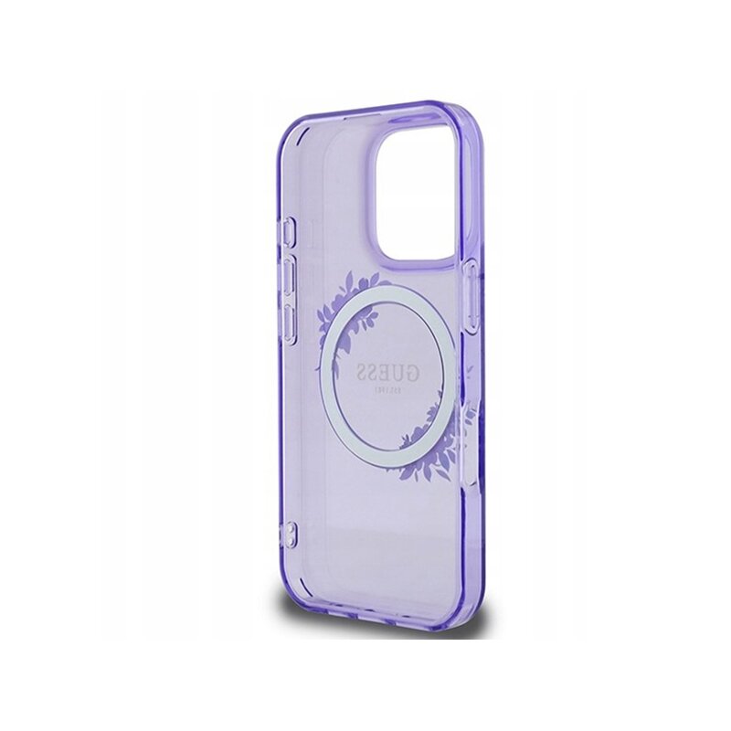 Husa iPhone 16 Pro originala Guess IML Flowers Wreath MagSafe, mov, GUHMP16LHFWFCU
