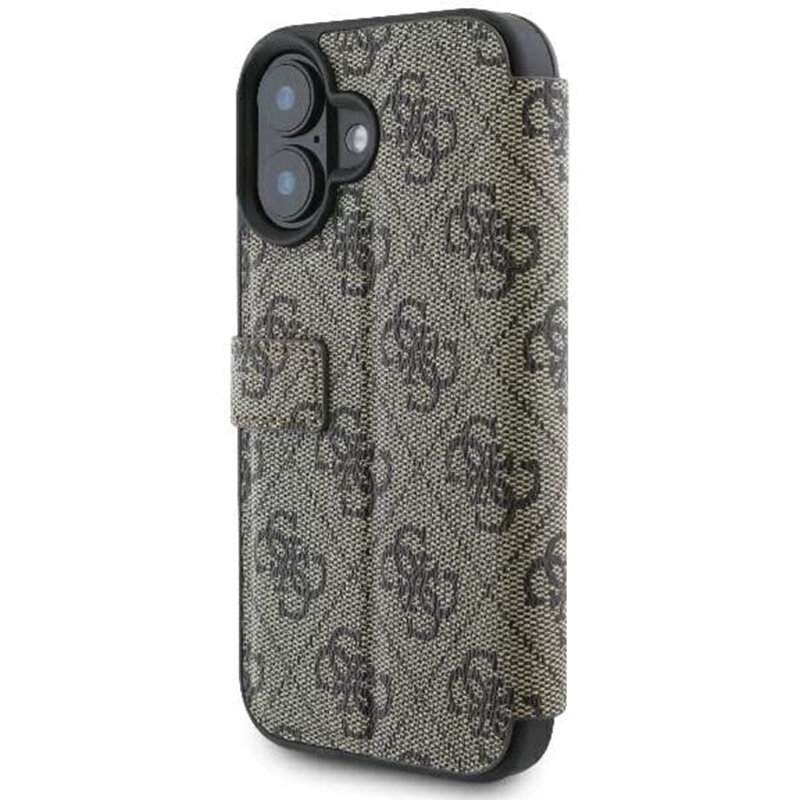 Husa tip carte iPhone 16 Plus Guess Book 4G, maro, GUBKP16M4GMGBR