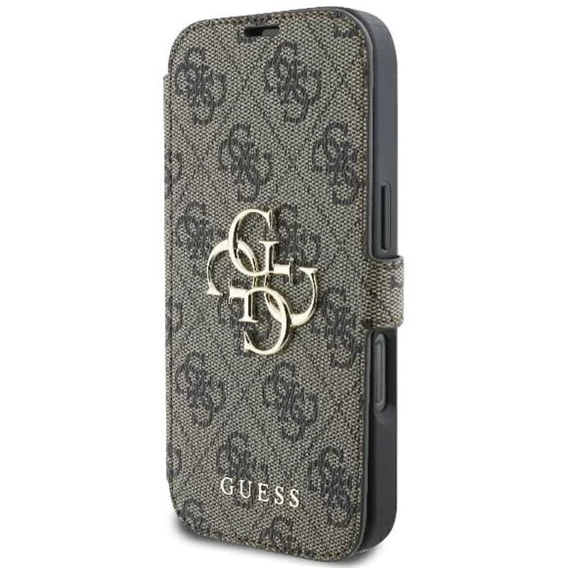 Husa tip carte iPhone 16 Plus Guess Book 4G, maro, GUBKP16M4GMGBR