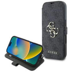 Husa tip carte iPhone 16 Guess Book 4G, negru, GUBKP16S4GMGGR