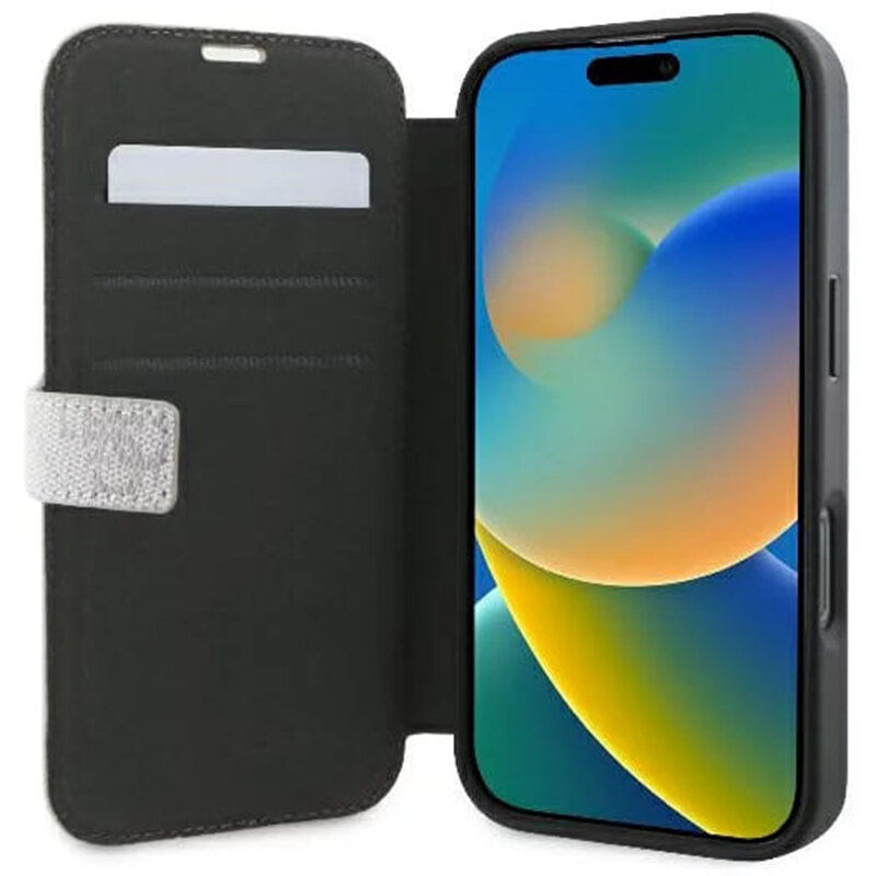Husa tip carte iPhone 16 Pro Max Guess Book 4G, roz, GUBKP16X4GMGPI