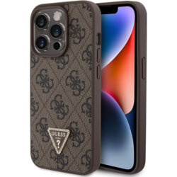 Husa iPhone 15 Pro Guess Leather 4G Triangle Strass, maro, GUHCP15LP4TDPW