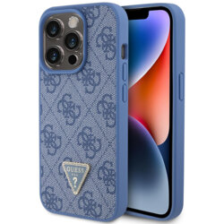Husa iPhone 15 Pro Max Guess Leather 4G Triangle Strass, albastru, GUHCP15XP4TDPB
