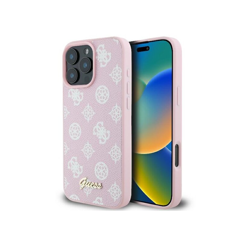 Husa iPhone 16 Pro Guess Peony Script MagSafe, roz, GUHMP16LPGPYSP