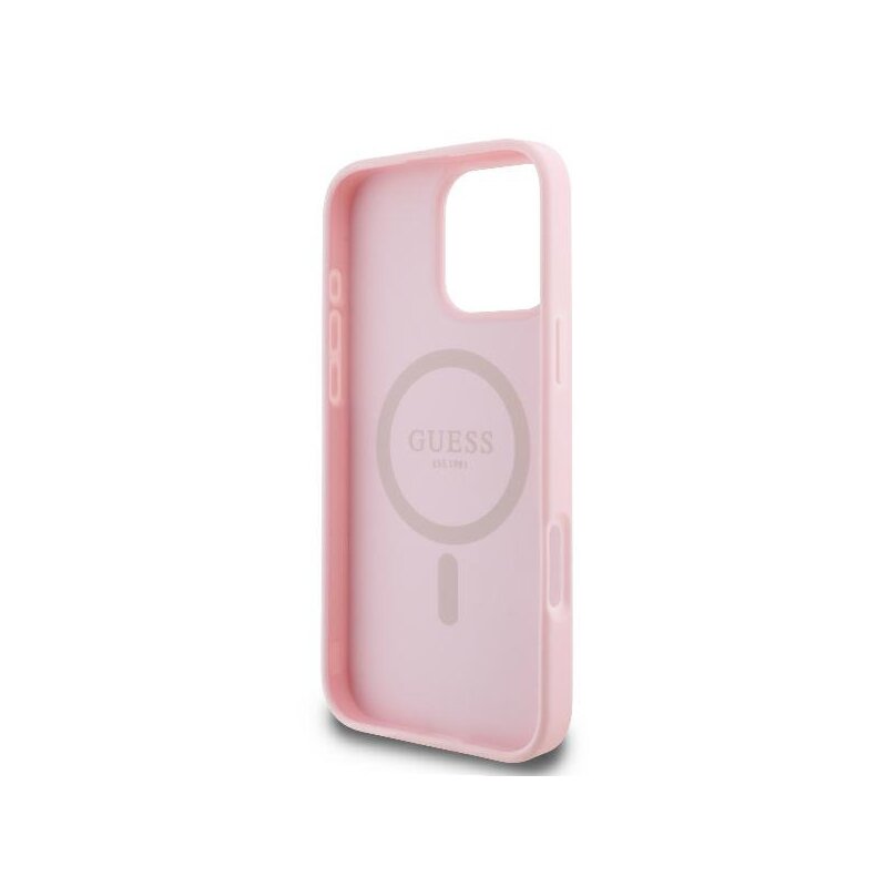 Husa iPhone 16 Pro Guess Peony Script MagSafe, roz, GUHMP16LPGPYSP