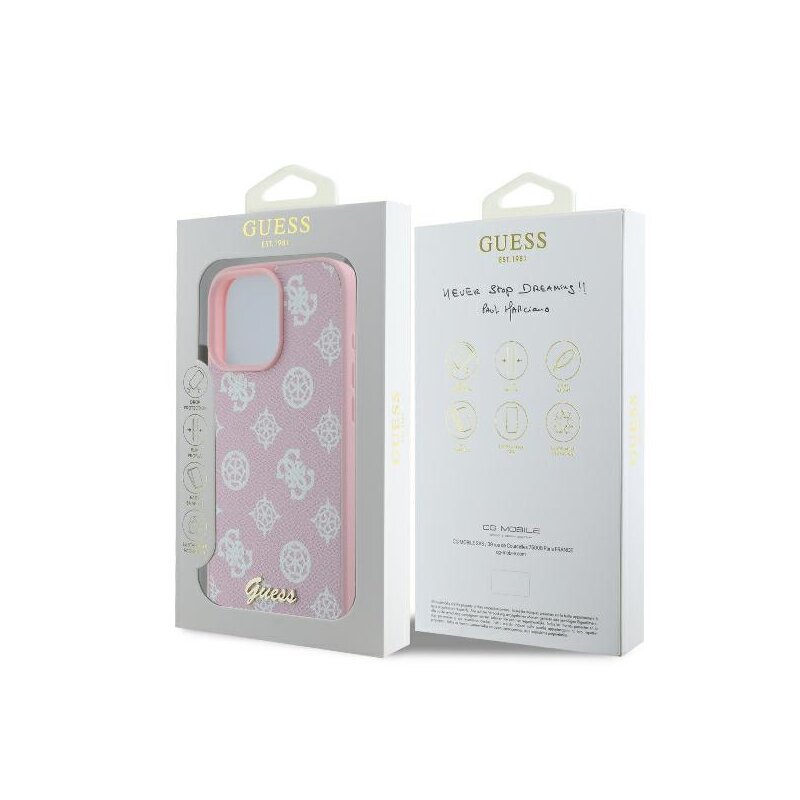 Husa iPhone 16 Pro Guess Peony Script MagSafe, roz, GUHMP16LPGPYSP