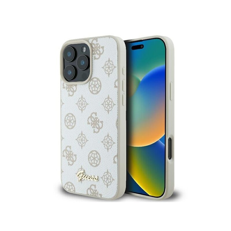 Husa iPhone 16 Pro Max Guess Peony Script MagSafe, alb, GUHMP16XPGPYSH