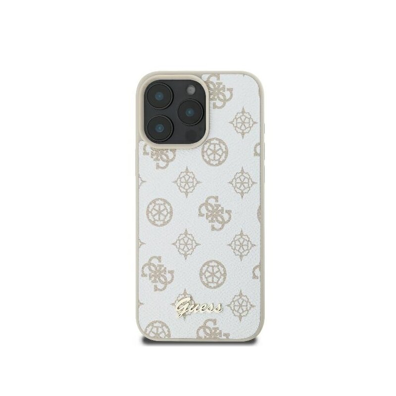 Husa iPhone 16 Pro Guess Peony Script MagSafe, alb, GUHMP16LPGPYSH