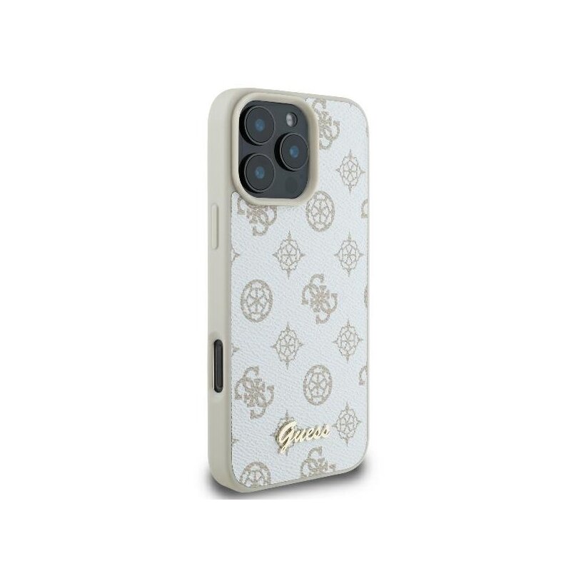 Husa iPhone 16 Pro Guess Peony Script MagSafe, alb, GUHMP16LPGPYSH