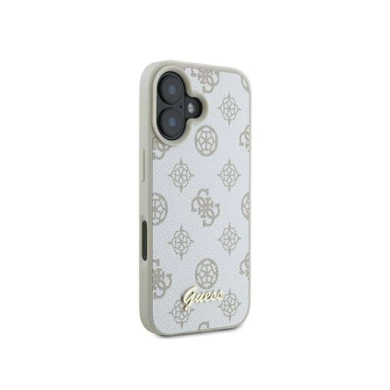Husa iPhone 16 Guess Peony Script MagSafe, alb, GUHMP16SPGPYSH