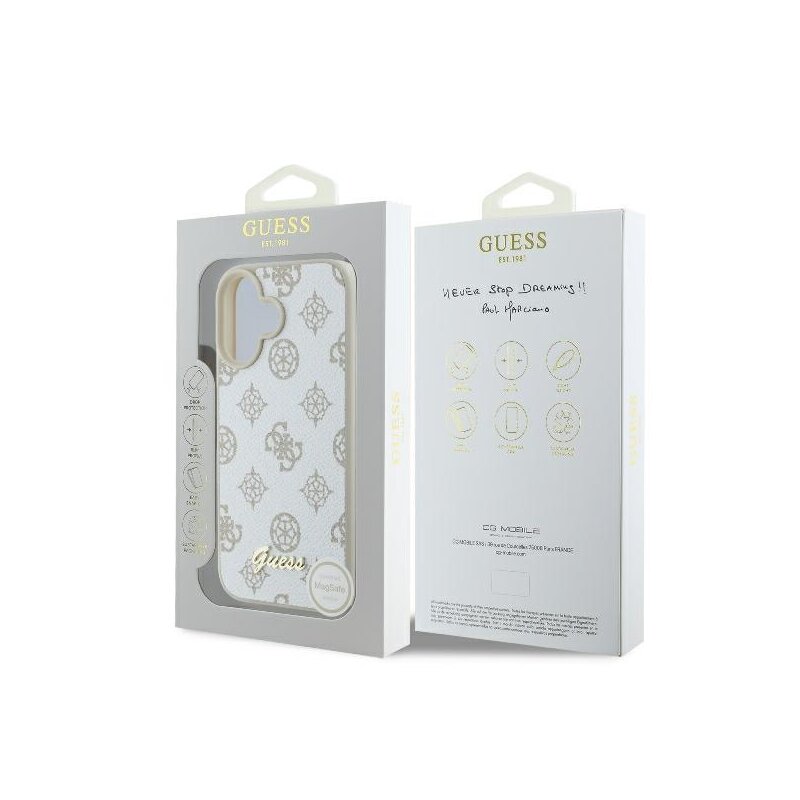 Husa iPhone 16 Guess Peony Script MagSafe, alb, GUHMP16SPGPYSH