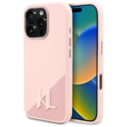 Husa Karl Lagerfeld iPhone 16 Pro Max Silicone MagSafe, Shadow Metal Initial, roz, KLHMP16XSCMKMPCP
