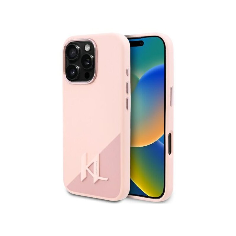 Husa Karl Lagerfeld iPhone 16 Pro Max Silicone MagSafe, Shadow Metal Initial, roz, KLHMP16XSCMKMPCP