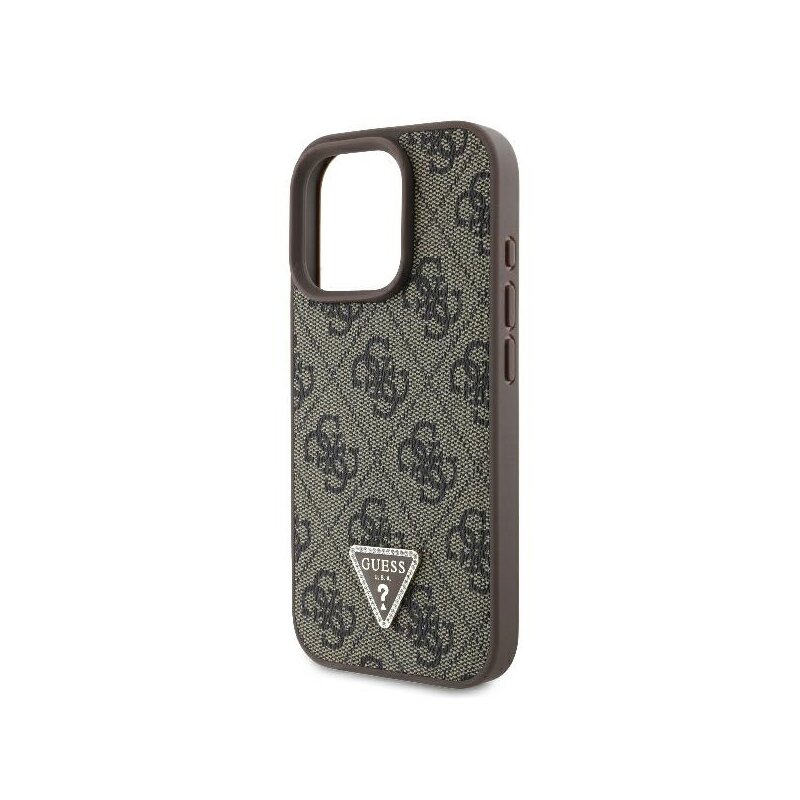 Husa iPhone 16 Pro Guess Leather 4G Triangle Strass, maro, GUHCP16LP4TDPW