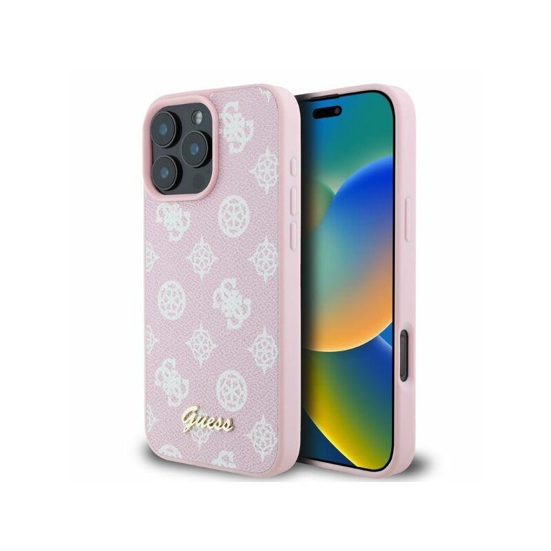Husa iPhone 16 Pro Max Guess Peony Script MagSafe, roz, GUHMP16XPGPYSP