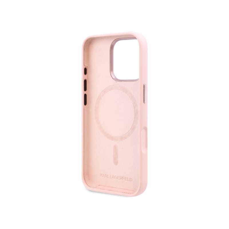 Husa Karl Lagerfeld iPhone 16 Pro Max Silicone MagSafe, Shadow Metal Initial, roz, KLHMP16XSCMKMPCP