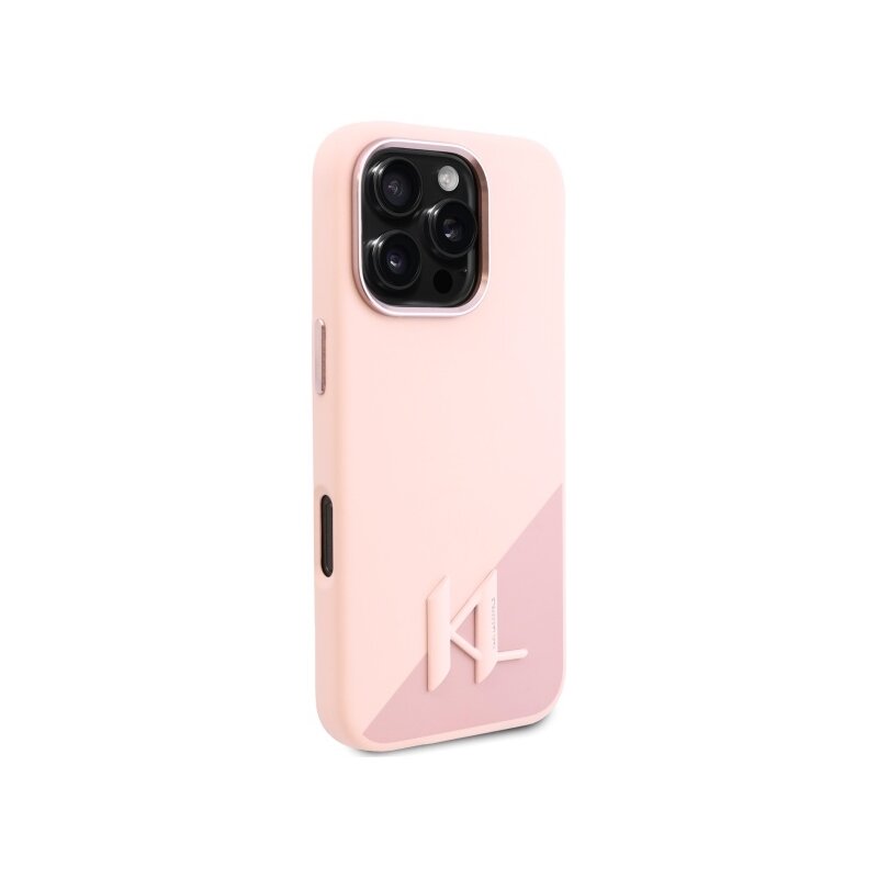 Husa Karl Lagerfeld iPhone 16 Pro Max Silicone MagSafe, Shadow Metal Initial, roz, KLHMP16XSCMKMPCP