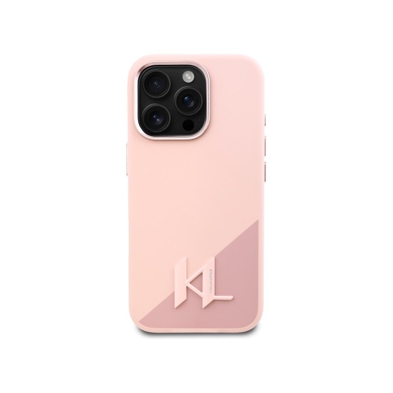 Husa Karl Lagerfeld iPhone 16 Pro Max Silicone MagSafe, Shadow Metal Initial, roz, KLHMP16XSCMKMPCP