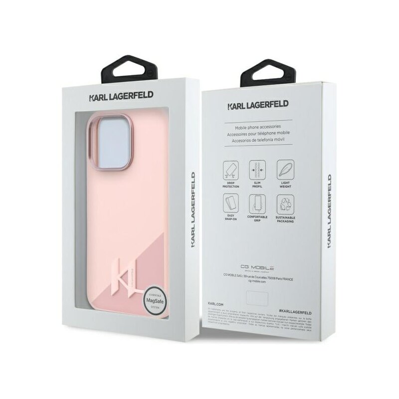 Husa Karl Lagerfeld iPhone 16 Pro Max Silicone MagSafe, Shadow Metal Initial, roz, KLHMP16XSCMKMPCP