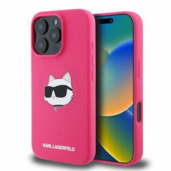 Husa Karl Lagerfeld iPhone 16 Pro Max Silicone MagSafe, Karl&Choupette Head, fucsia, KLHMP16XSCHPPLF