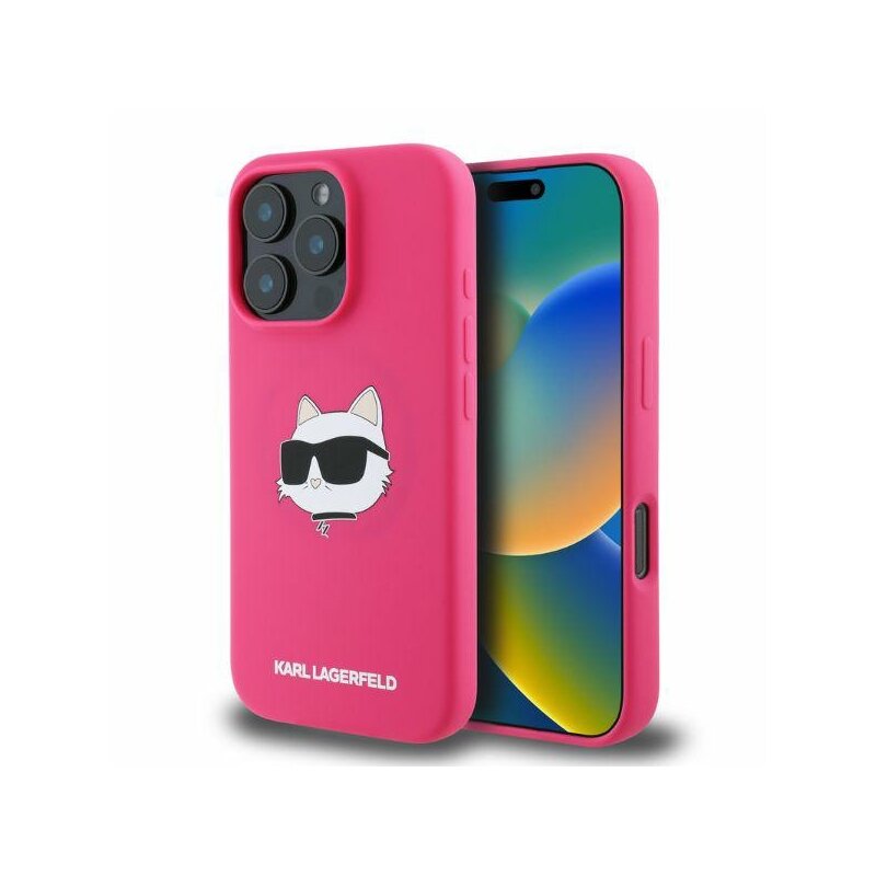 Husa Karl Lagerfeld iPhone 16 Pro Max Silicone MagSafe, Karl&Choupette Head, fucsia, KLHMP16XSCHPPLF