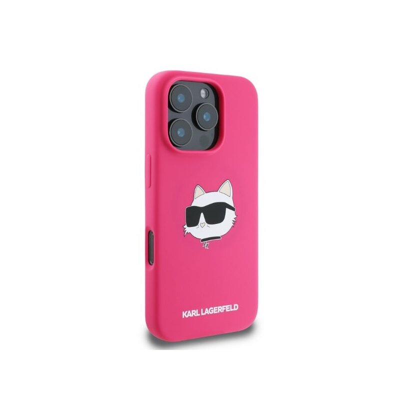 Husa Karl Lagerfeld iPhone 16 Pro Max Silicone MagSafe, Karl&Choupette Head, fucsia, KLHMP16XSCHPPLF