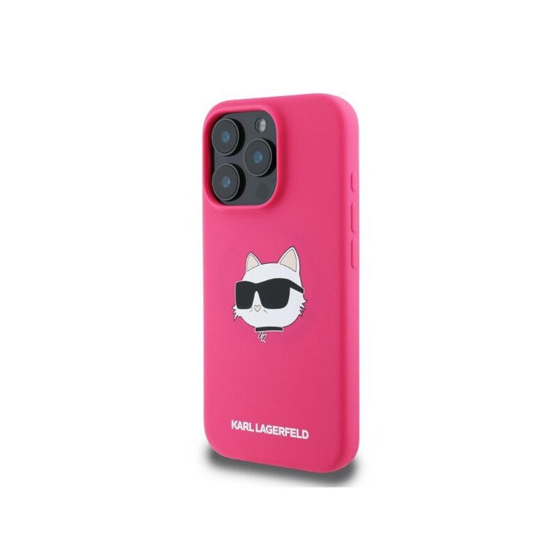 Husa Karl Lagerfeld iPhone 16 Pro Max Silicone MagSafe, Karl&Choupette Head, fucsia, KLHMP16XSCHPPLF