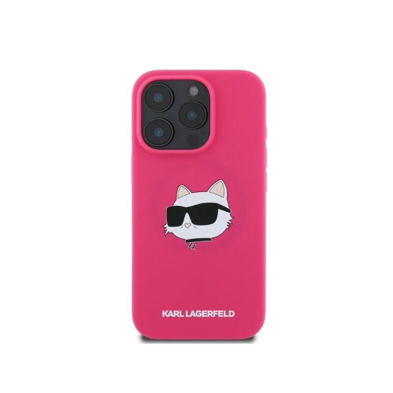 Husa Karl Lagerfeld iPhone 16 Pro Max Silicone MagSafe, Karl&Choupette Head, fucsia, KLHMP16XSCHPPLF
