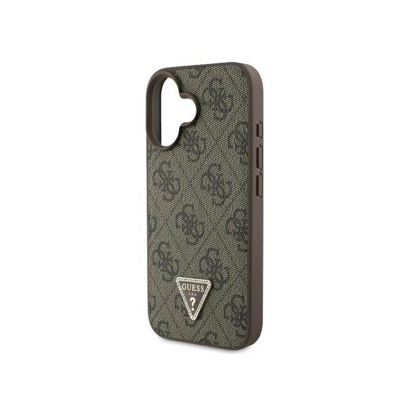 Husa iPhone 16 Plus Guess Leather 4G Triangle Strass, maro, GUHCP16MP4TDPW