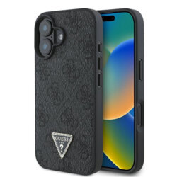 Husa iPhone 16 Plus Guess Leather 4G Triangle Strass, negru, GUHCP16MP4TDPK