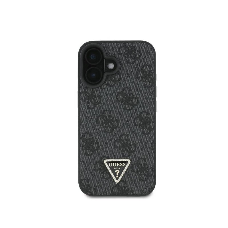 Husa iPhone 16 Plus Guess Leather 4G Triangle Strass, negru, GUHCP16MP4TDPK