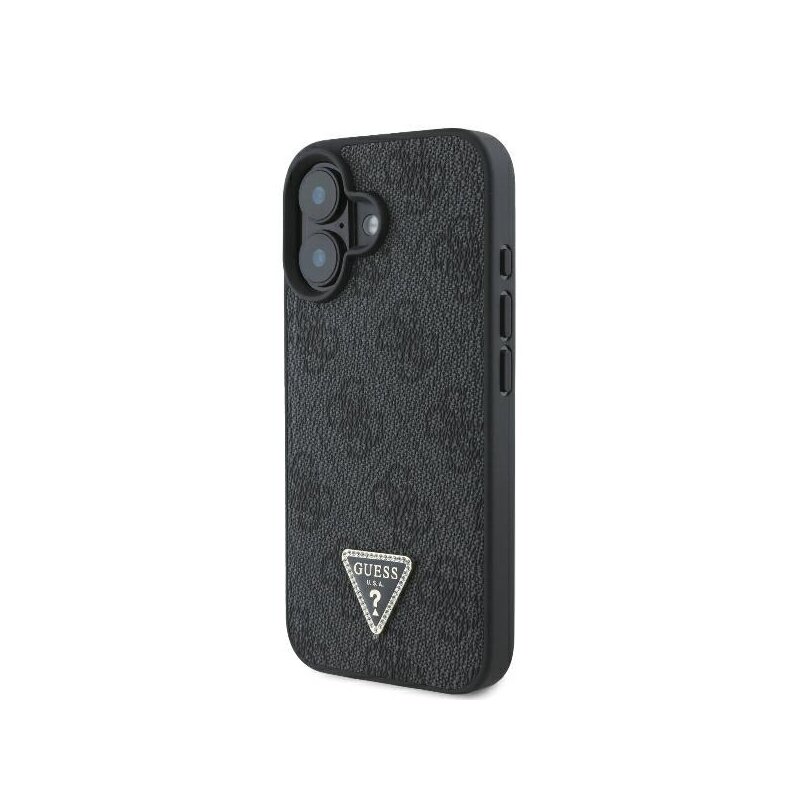 Husa iPhone 16 Plus Guess Leather 4G Triangle Strass, negru, GUHCP16MP4TDPK
