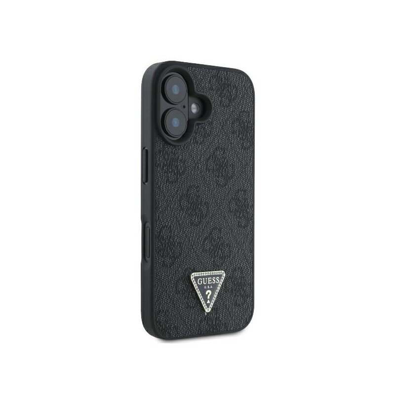 Husa iPhone 16 Plus Guess Leather 4G Triangle Strass, negru, GUHCP16MP4TDPK