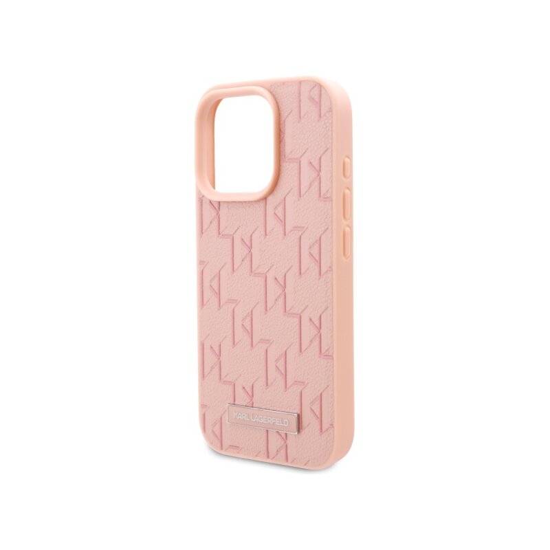 Husa iPhone 16 Pro Max Karl Lagerfeld Leather MagSafe, Hot Stamp, roz, KLHMP16XPKHPORPP