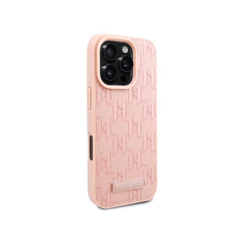 Husa iPhone 16 Pro Max Karl Lagerfeld Leather MagSafe, Hot Stamp, roz, KLHMP16XPKHPORPP