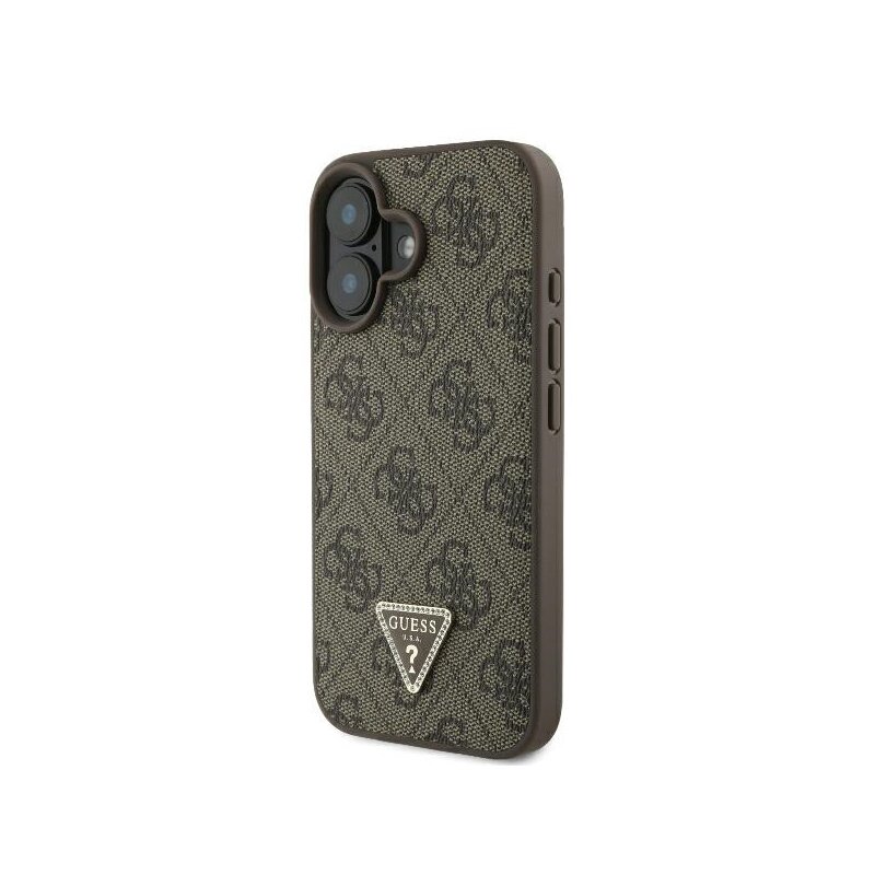 Husa iPhone 16 Guess Leather 4G Triangle Strass, maro, GUHCP16SP4TDPW