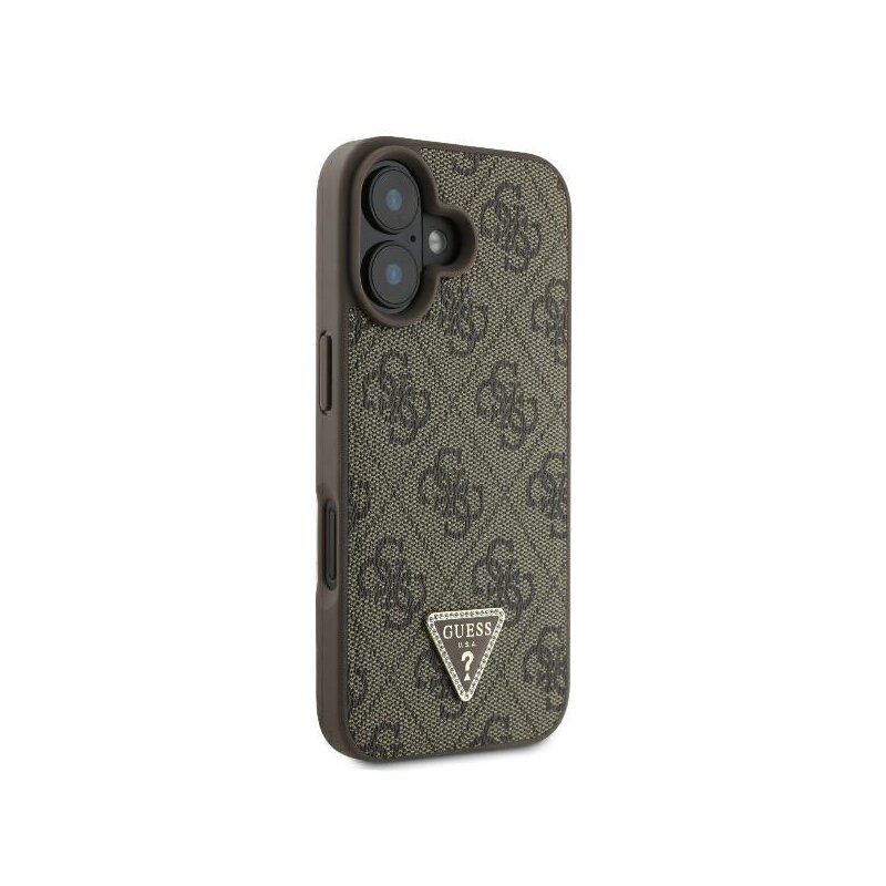 Husa iPhone 16 Guess Leather 4G Triangle Strass, maro, GUHCP16SP4TDPW
